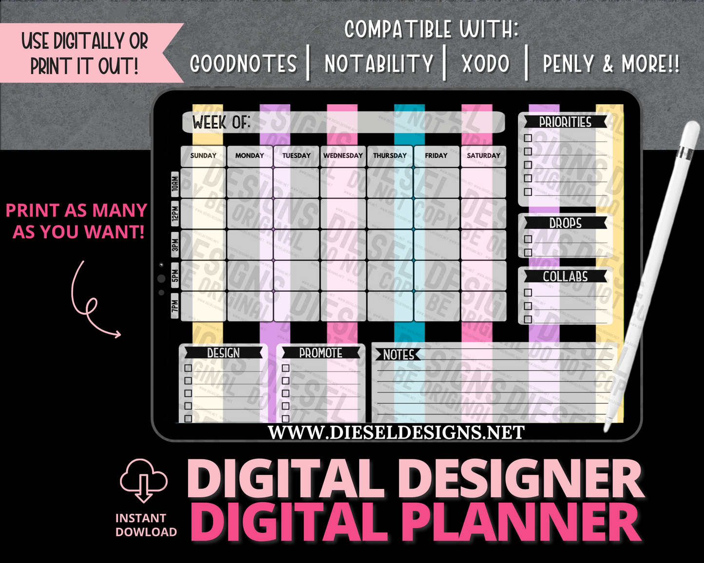 Planner 12 | Digital Designer Planner | 300 DPI | PNG & PDF included