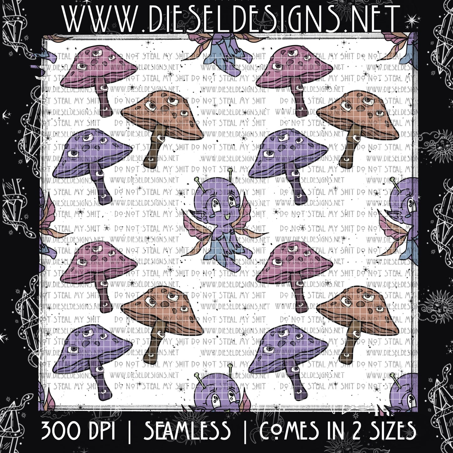 Fairy Shrooms | 300 DPI | 12"x12" Seamless File |