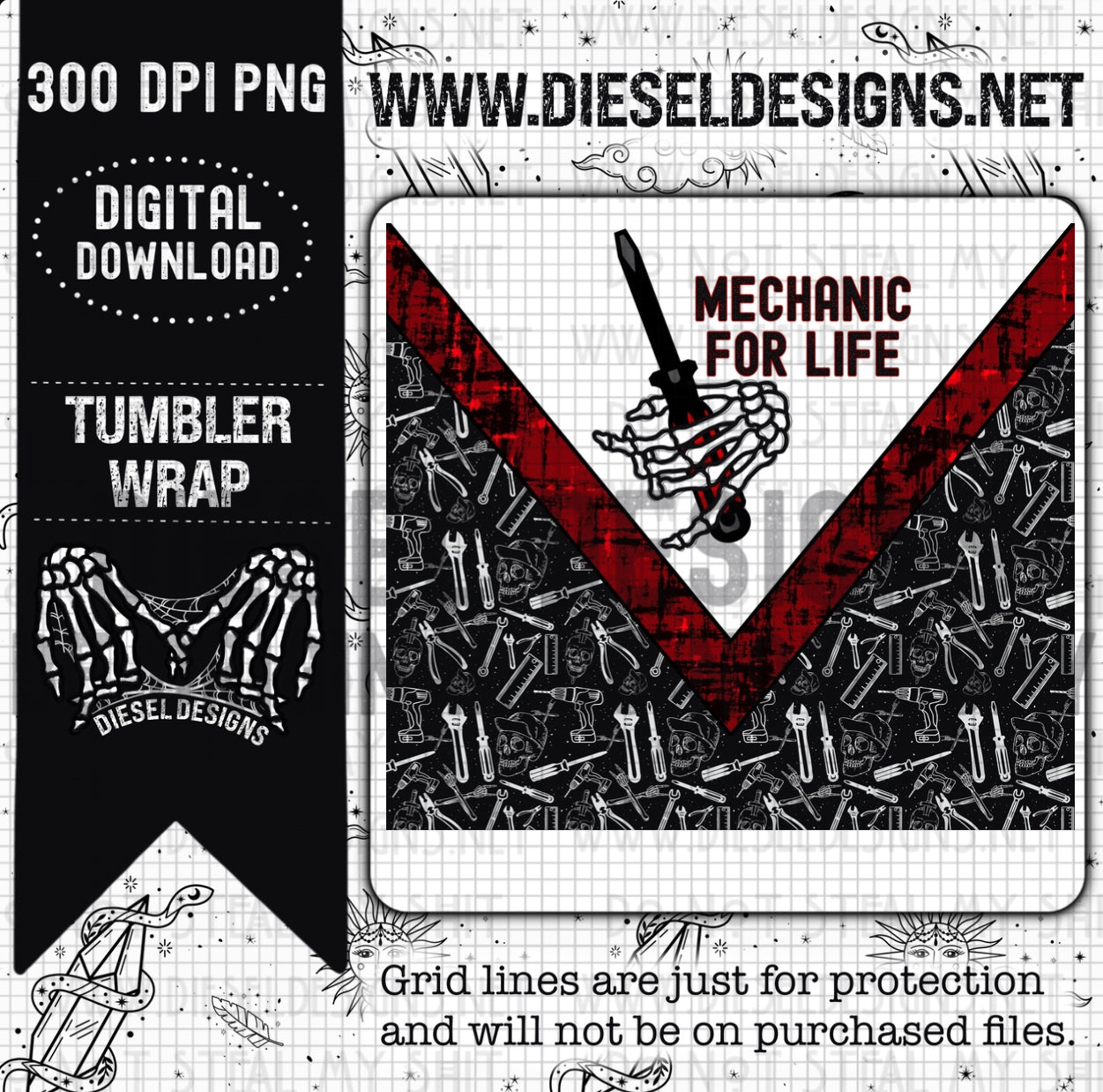 Mechanic For Life Black Red | 300 DPI | 20 oz Skinny Tumbler Wrap