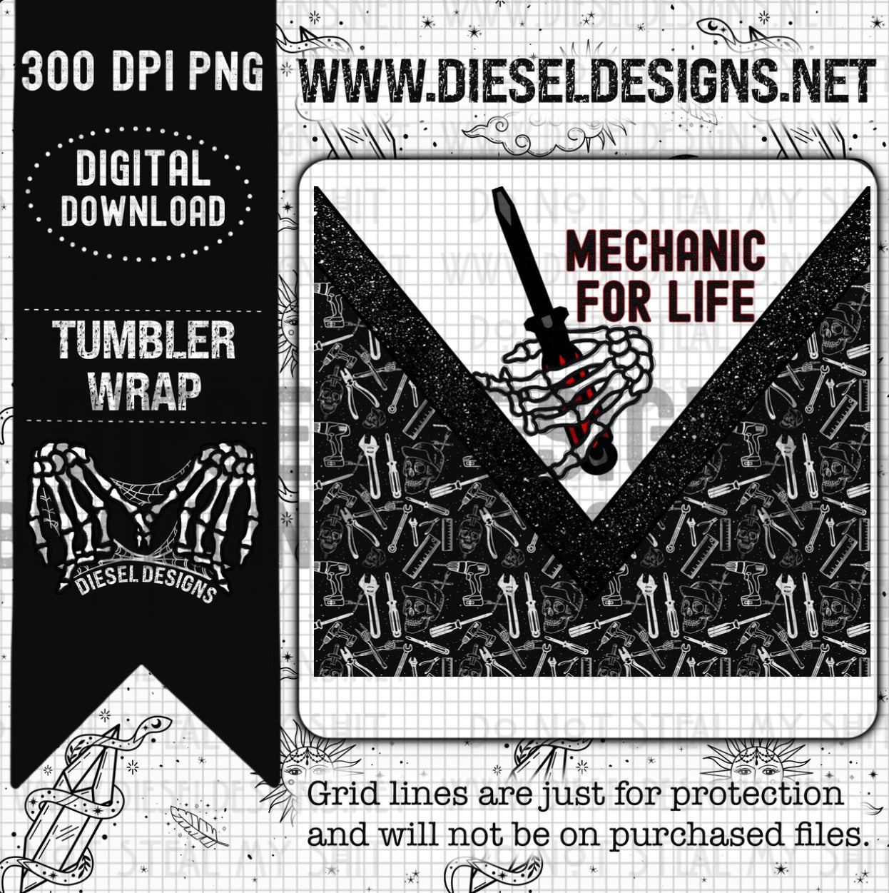 Mechanic Tumbler Wrap Design Png - Sublimation