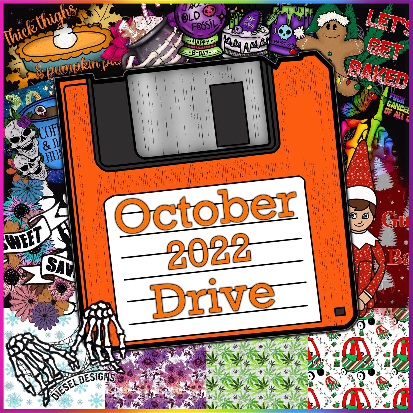 October 2022 Drive  | 300 DPI | Transparent PNG | Seamless | Tumbler Wraps | Clipart