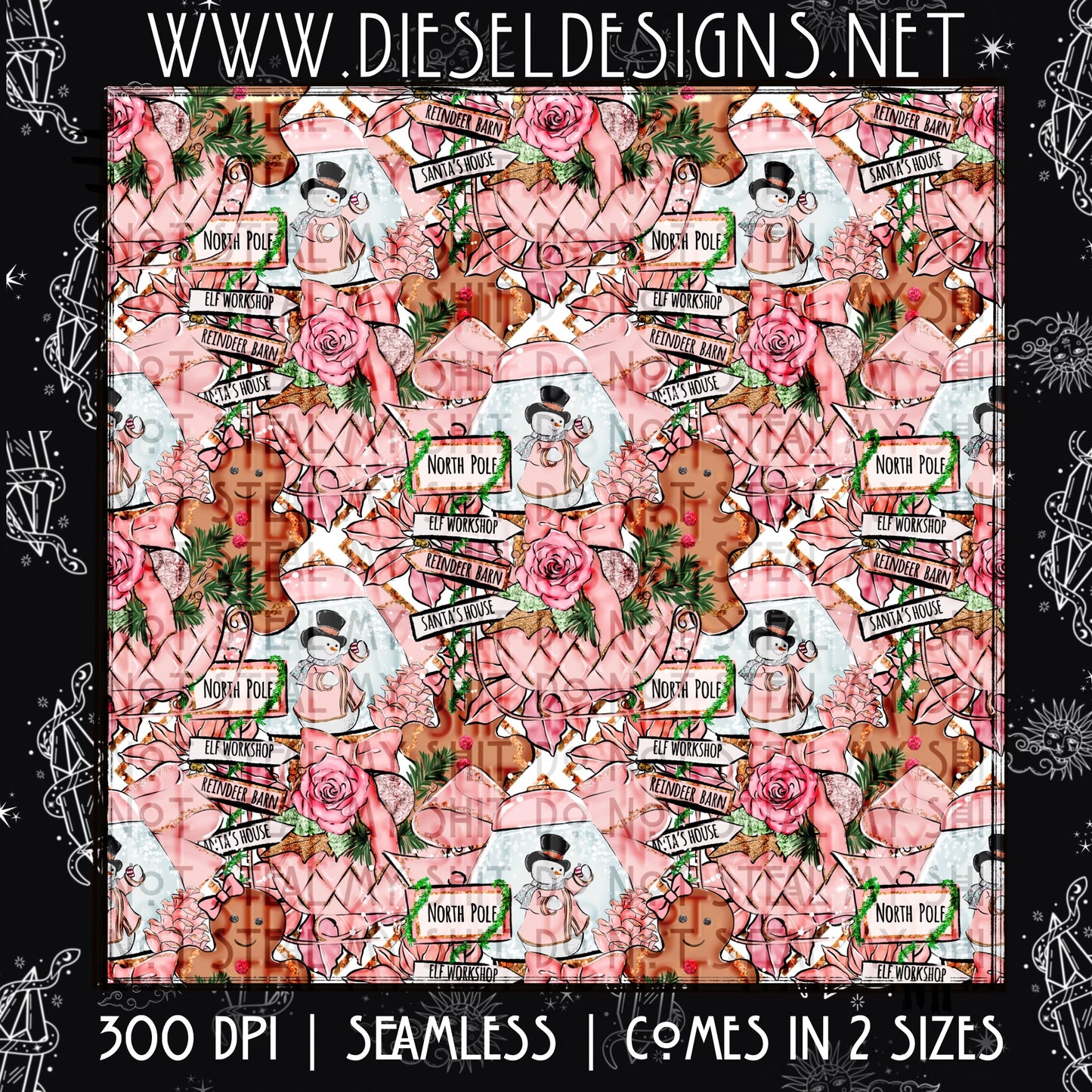 Pink Christmas Seamless  | 300 DPI | Seamless 12"x12" | 2 sizes Included