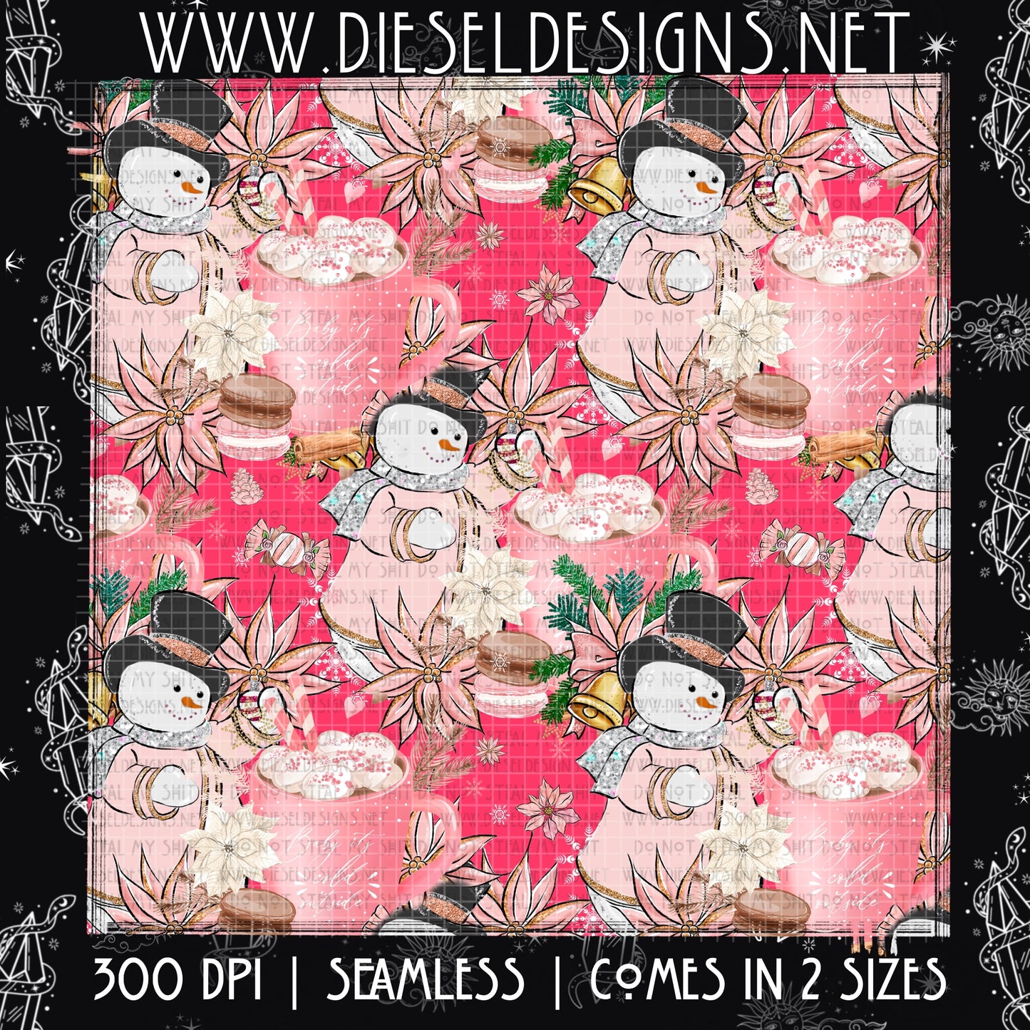 Pink Christmas (Dark Pink) Seamless | Design | 300 DPI | PNG