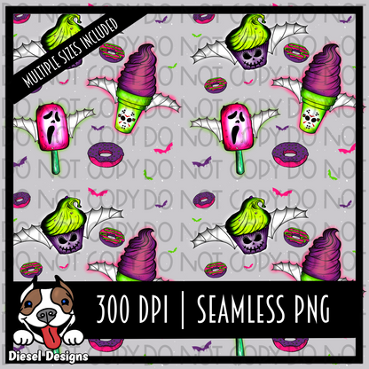 Grey Spooky Sweets Seamless Designs | 300 DPI | Seamless 12"x12" | 2 sizes Included