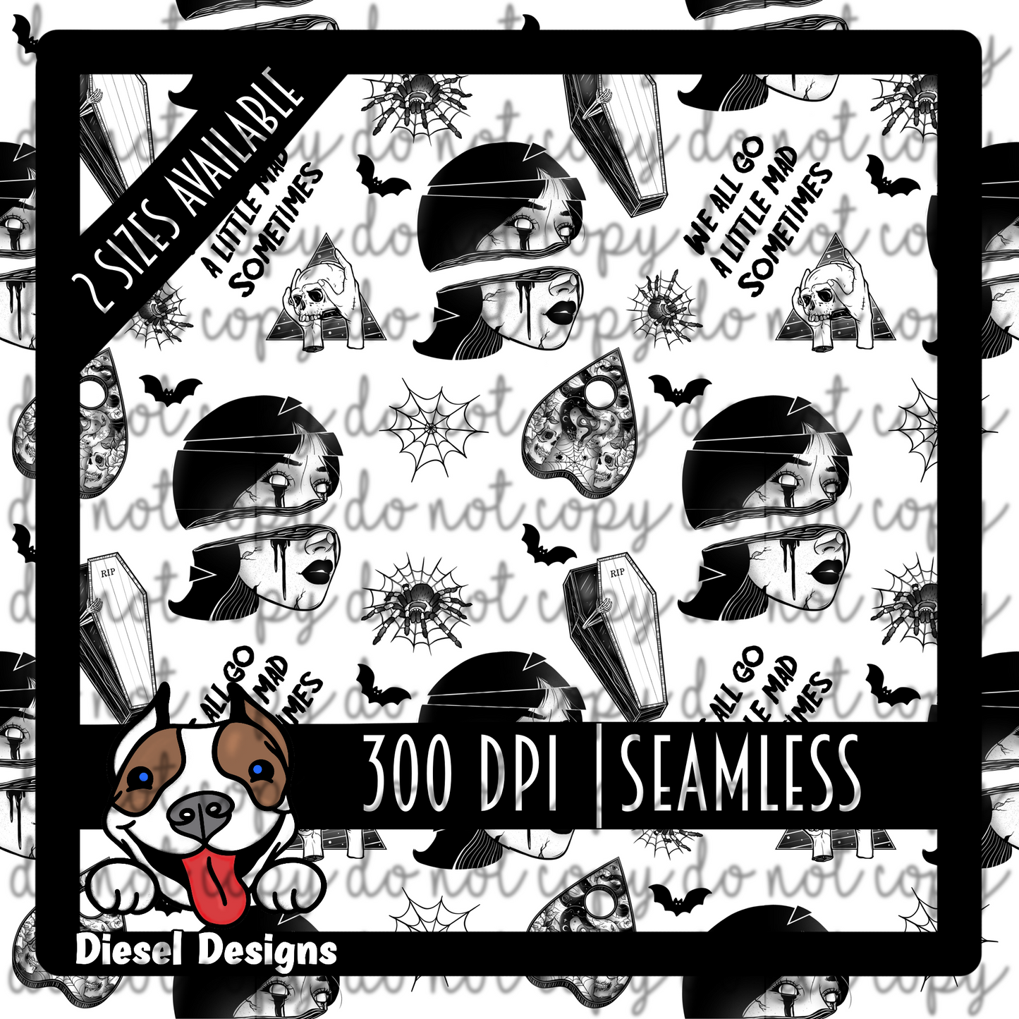 A Little Mad Sometimes B&W Seamless Designs | 300 DPI | Seamless 12"x12" | 2 sizes Included