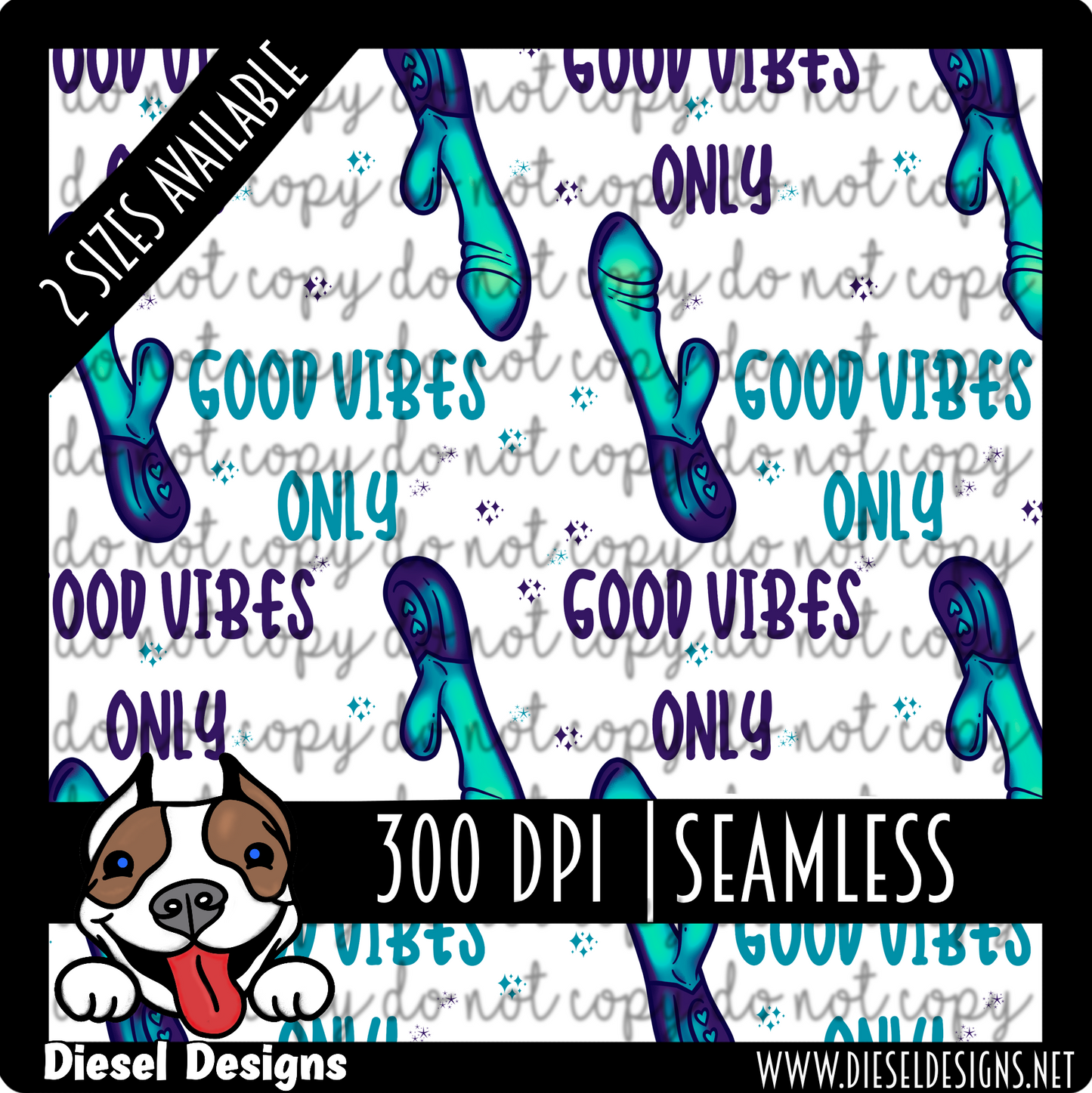 Good Vibes Only Blue | 300 DPI | Seamless 12"x12" | 2 sizes Included