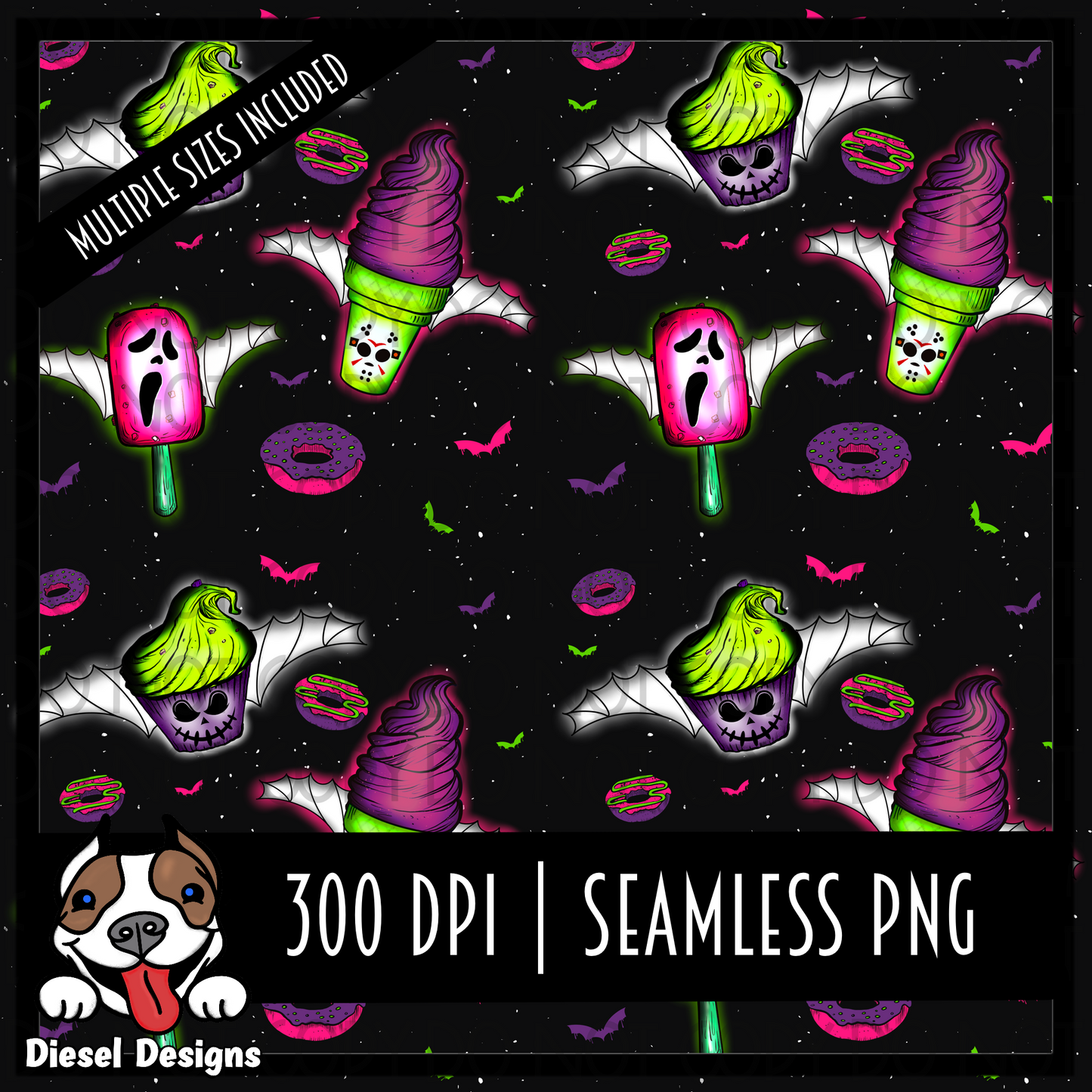 Black Spooky Sweets Seamless Designs | 300 DPI | Seamless 12"x12" | 2 sizes Included