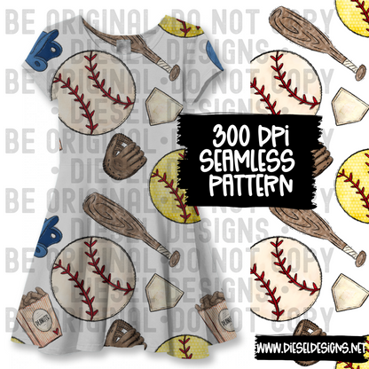 Softball Baseball Seamless   | 300 DPI | 12" x 12" | Seamless File