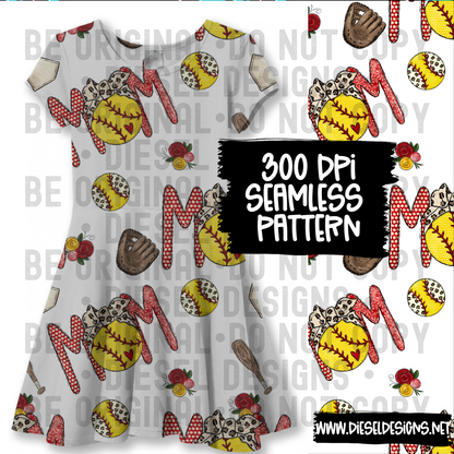 Softball Mom Seamless   | 300 DPI | 12" x 12" | Seamless File