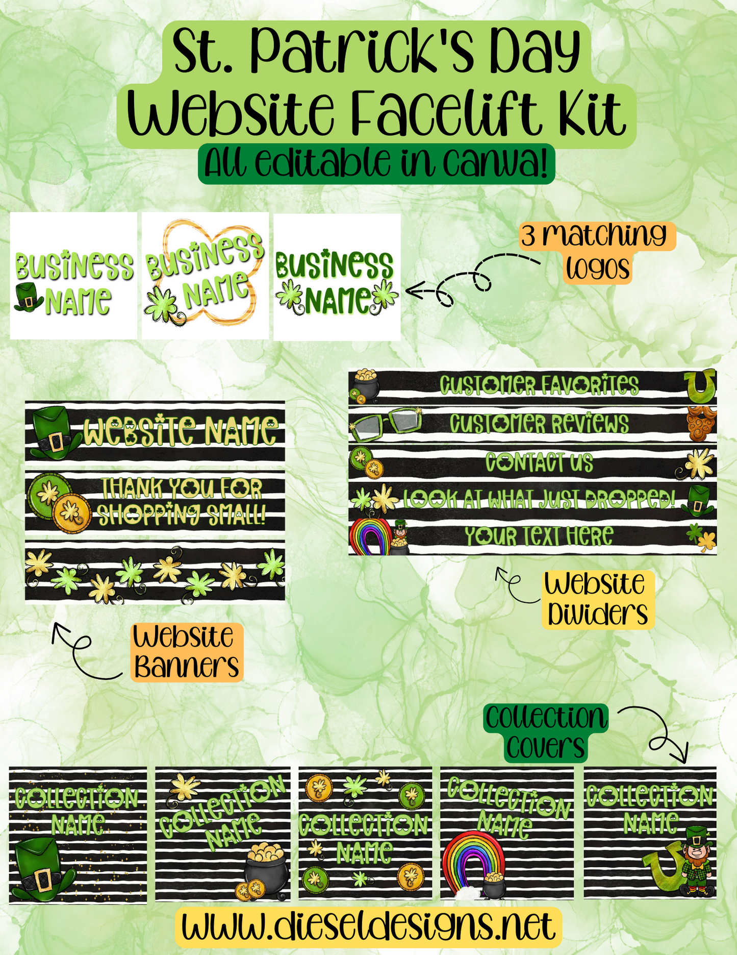 Light St. Patrick's Day | Website Kits | Editable graphics included