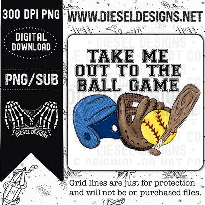 Take Me Out Blue Softball  | 300 DPI | Transparent PNG