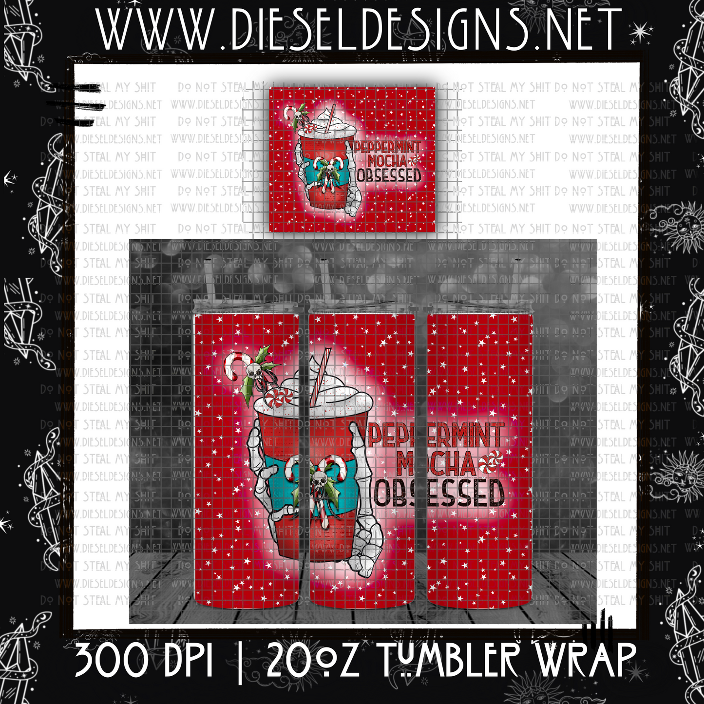 Peppermint Mocha Tumbler Wrap | 300 DPI | PNG |