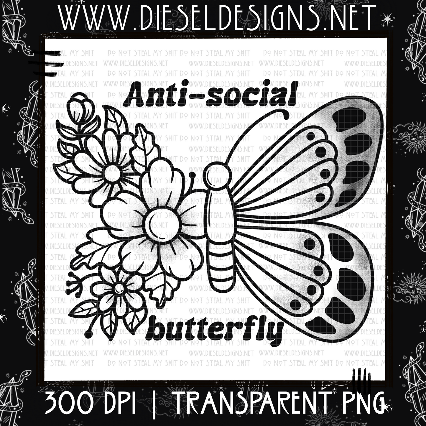 Anti Social Butterfly  | 300 DPI | PNG |