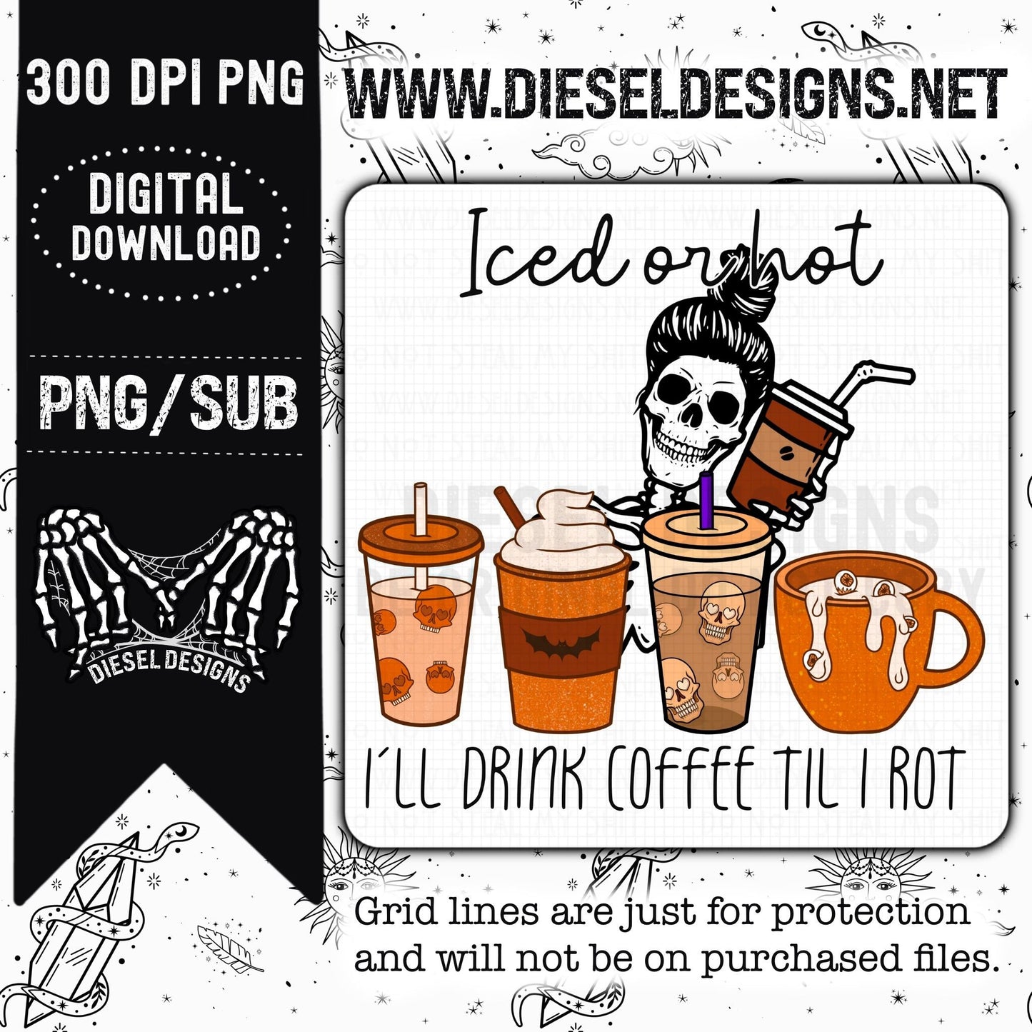 Iced Or Hot Coffee Skellie | 300 DPI | Transparent PNG |