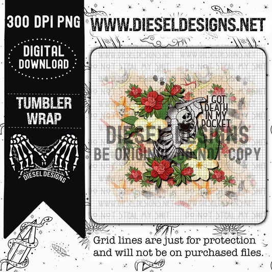 Death In My Pocket Tumbler Wrap | 300 DPI | 20 oz Skinny Tumbler Wrap | PNG