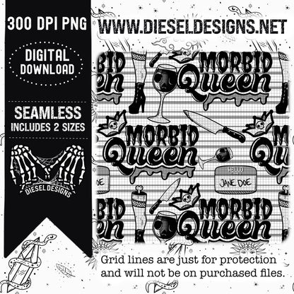 Morbid Queen BW Seamless  | 300 DPI | Seamless 12"x12" | 2 sizes Included