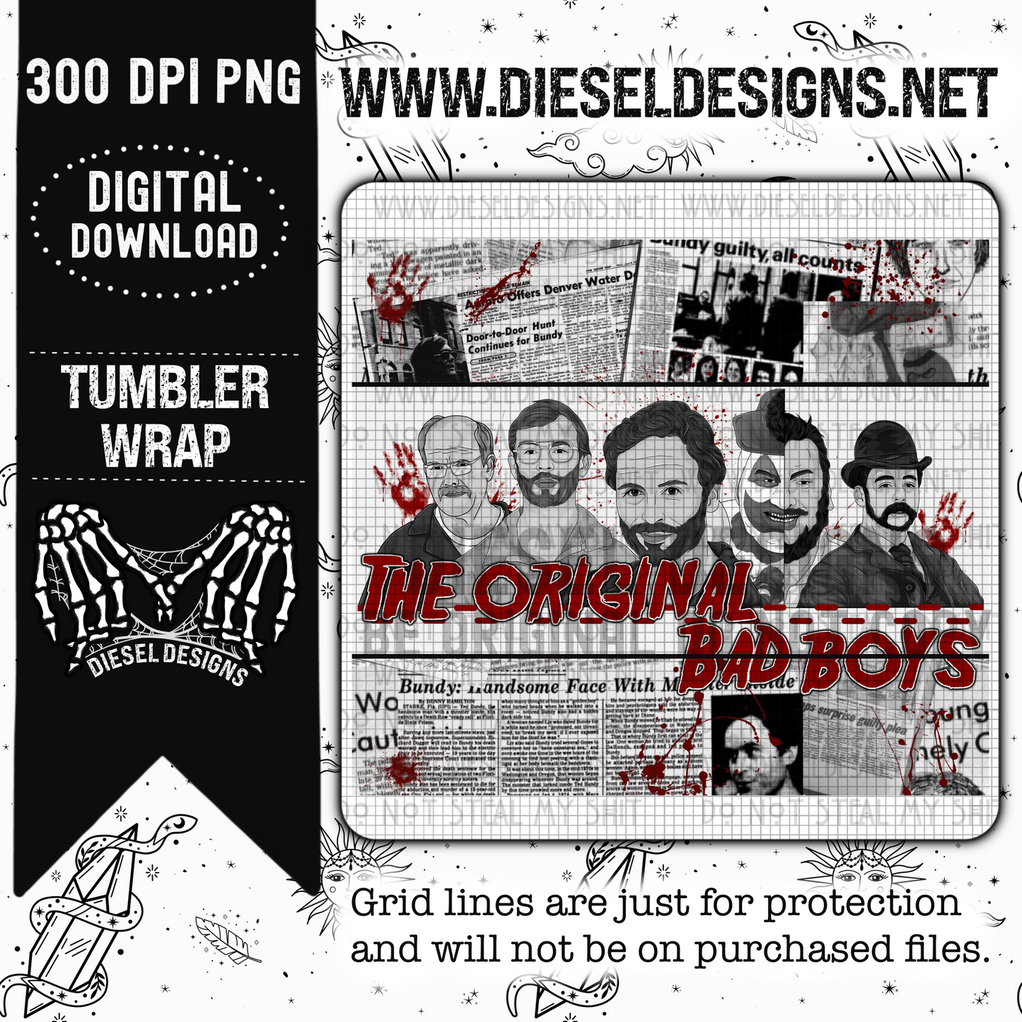 True Crime Bundle | 300 DPI | PNG | Seamless | Tumbler Wraps |