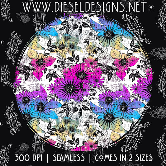 Rainbow Floral | 300 DPI | Seamless 12"x12" | 2 sizes Included