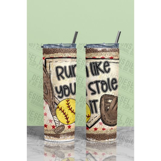 Run like you stole it softball | 300 DPI | 20 oz Skinny Tumbler Wrap