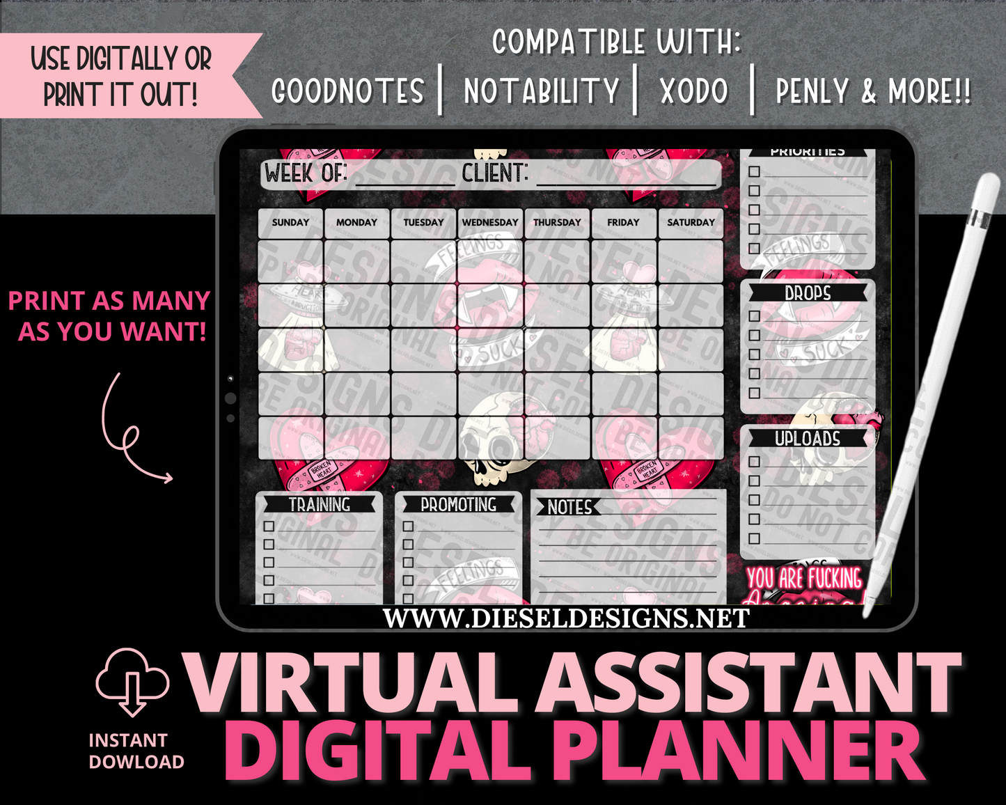 Skulls | VA Digital Planner | 300 DPI | PNG & PDF included