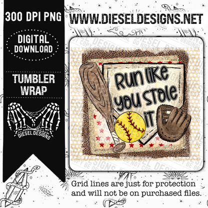 Run like you stole it softball | 300 DPI | 20 oz Skinny Tumbler Wrap