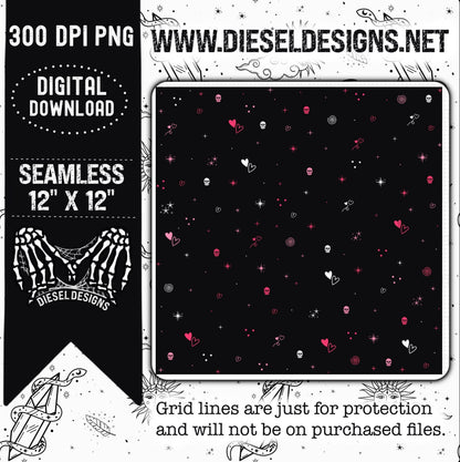 Skull Galaxy Black Background Seamless   | 300 DPI | 12" x 12" | Seamless File